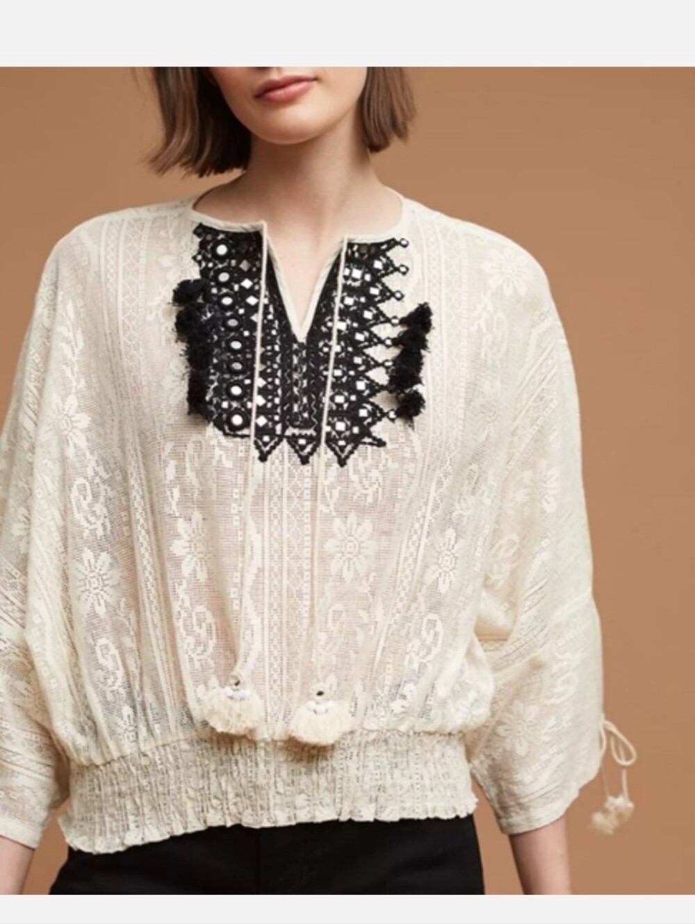 Anthropolgie Vineet Bahl Lace Tassel Top